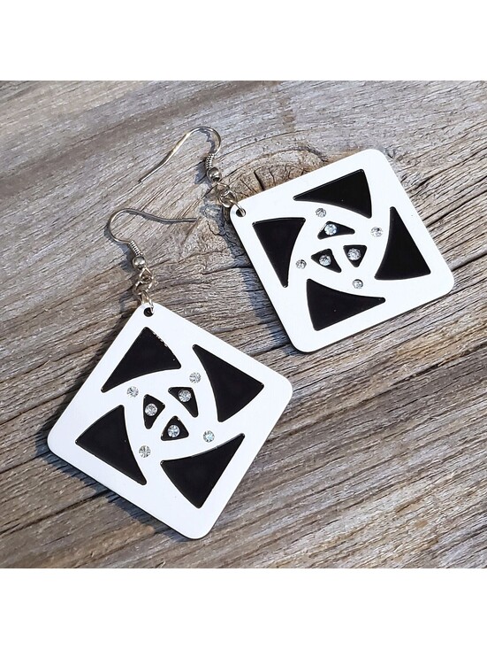 Jewelry - Vintage Y2K White Black Lucite Austrian Crystal Large Diamond Rhombus Earrings